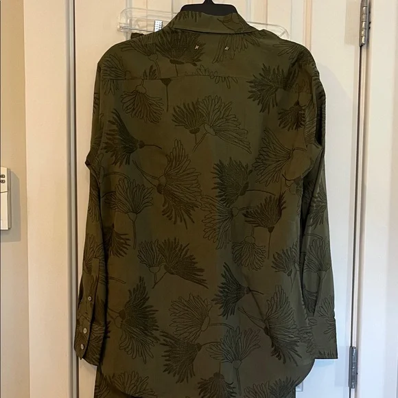 Golden Goose Boyfriend Shirt/Pant set Olive Green embroidery flower details. NWT - Picture 13 of 16